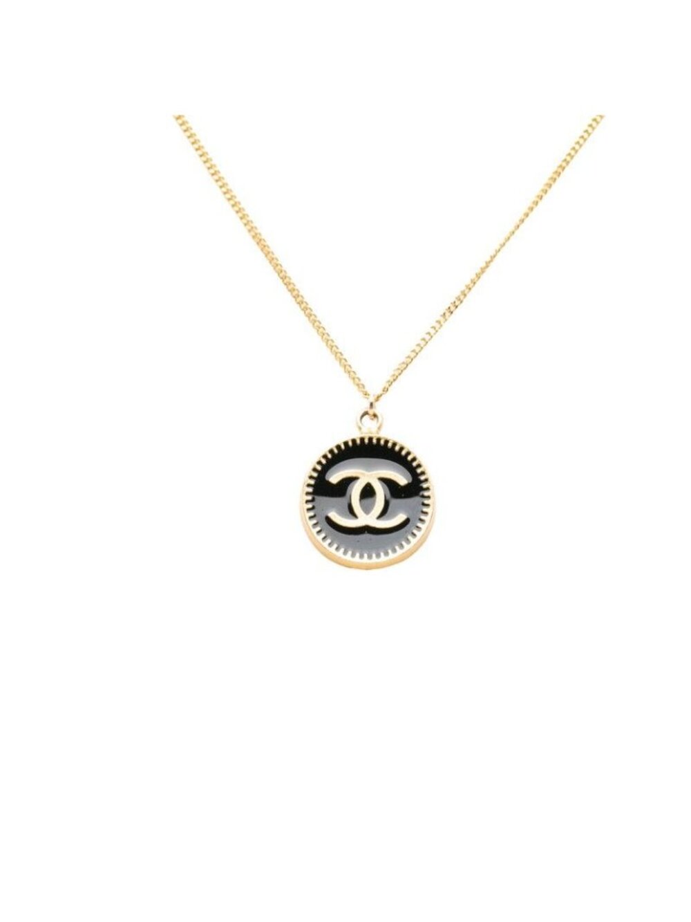 Chanel CC Logo Chain Pendant 01P Stamp Gold Black Plated